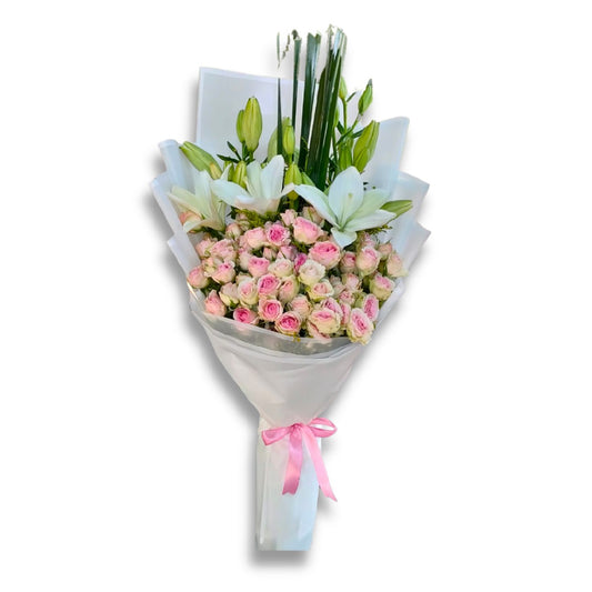 White Lilies & Baby Rose Flowers
