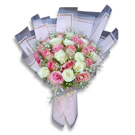 40 Pink & White Flowers Hand Bouquet