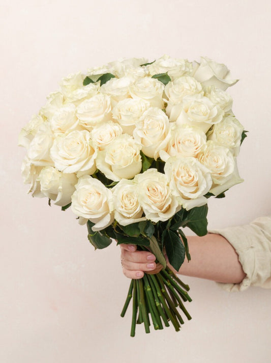 100 White Roses Hand Bouquet