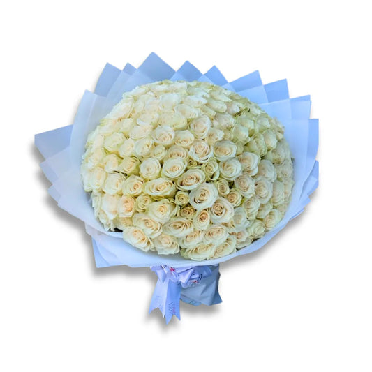 100 White Roses Hand Bouquet